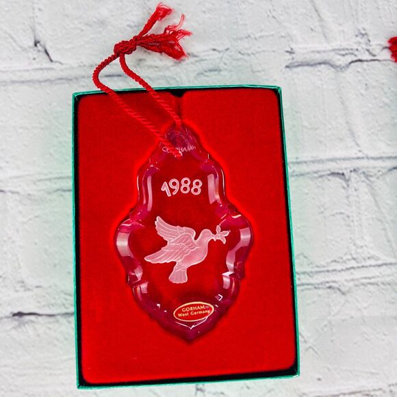 GORHAM Crystal West Germany 1988 Dove 1989 Candle Pine Christmas Ornaments Lot 2 - Picture 3 of 7